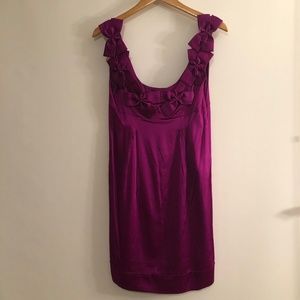 Fuschia Silk scoop neck dress with bow neckline